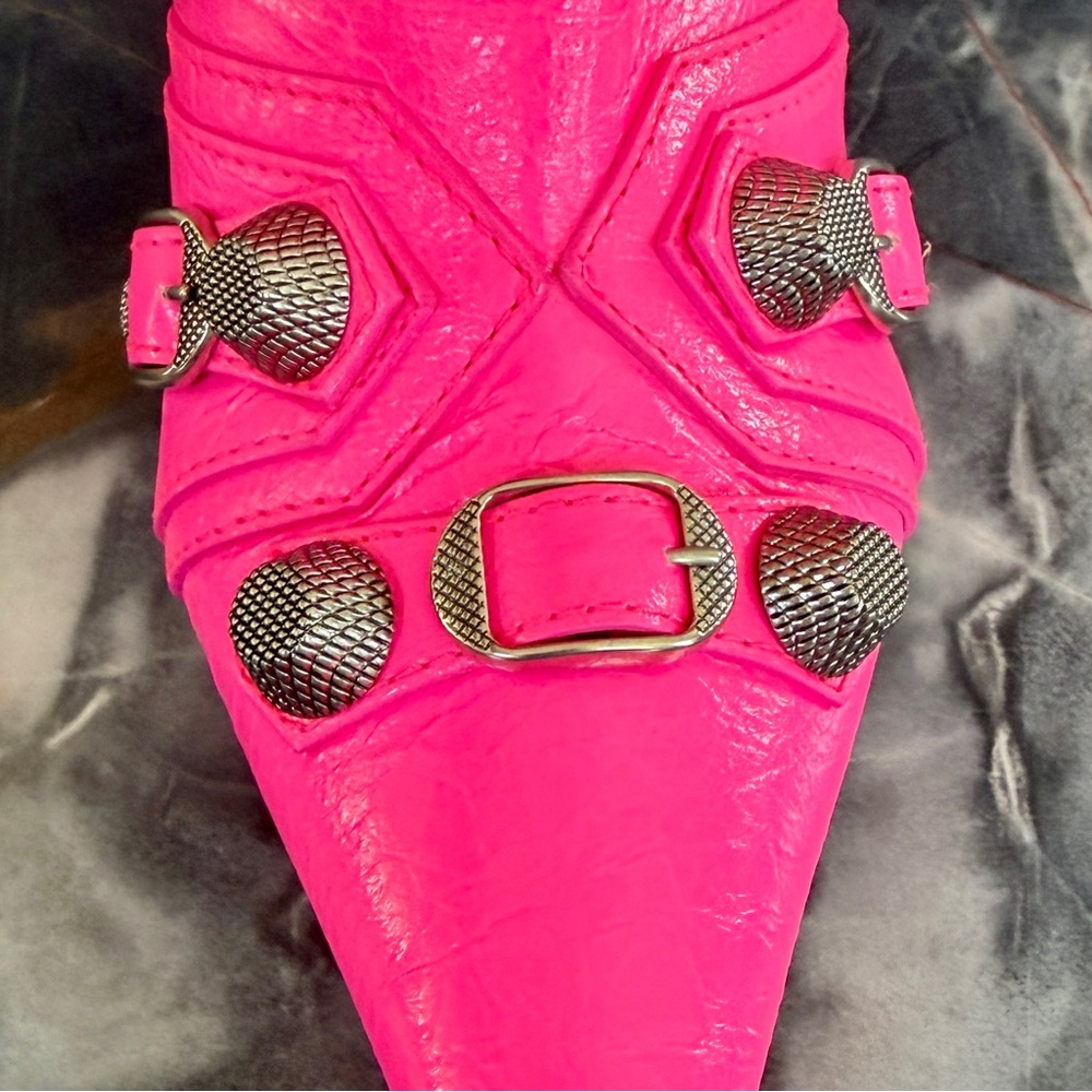 NIB $2,600 Balenciaga Cagole Leather Designer Boot Neon Pink Arena 39.5 694395 - Picture 7 of 15